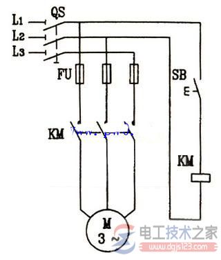 电动机点动与单向转动控制的线路接线图 电动机点动与单向转动控制的线路接线图