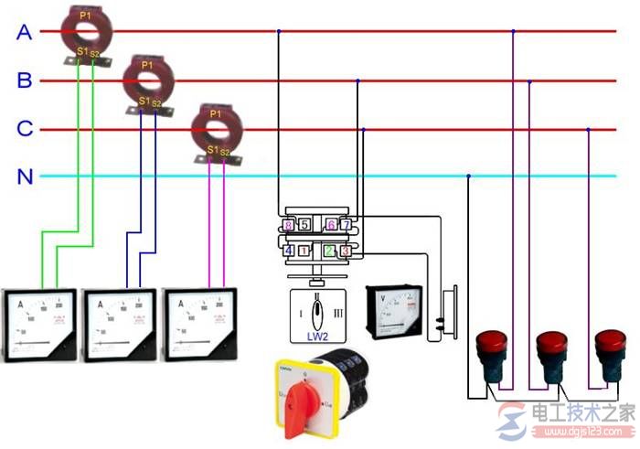 电流互感器接电流表与电压表的实物接线图