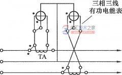 电流互感器与三相三线有功电能表的接线图