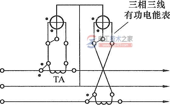 电流互感器与三相三线有功电能表的接线图