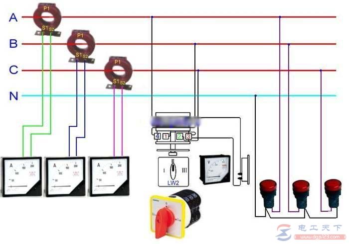 一例电流表的接法实物图，附电表接线相关说明
