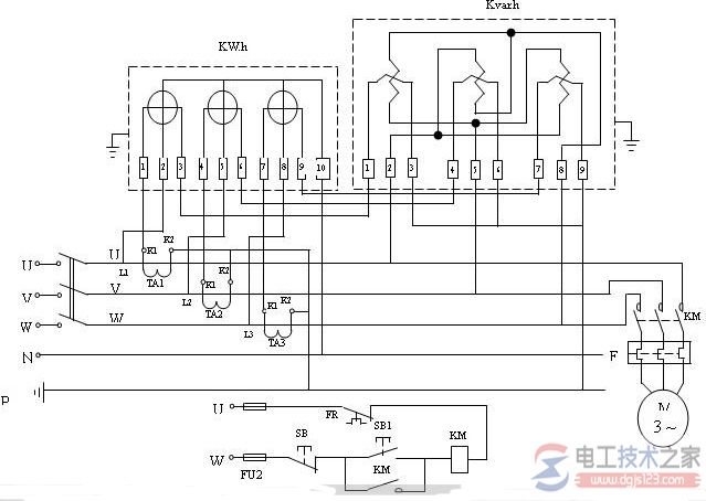 有功与无功电度表接线图