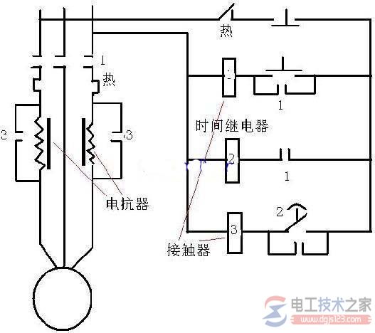 串联电抗器降压起动控制电路图