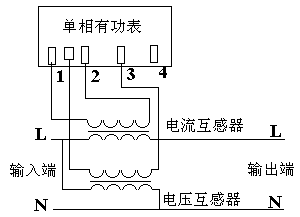 单相有功电能表与电流及电压互感器接线图