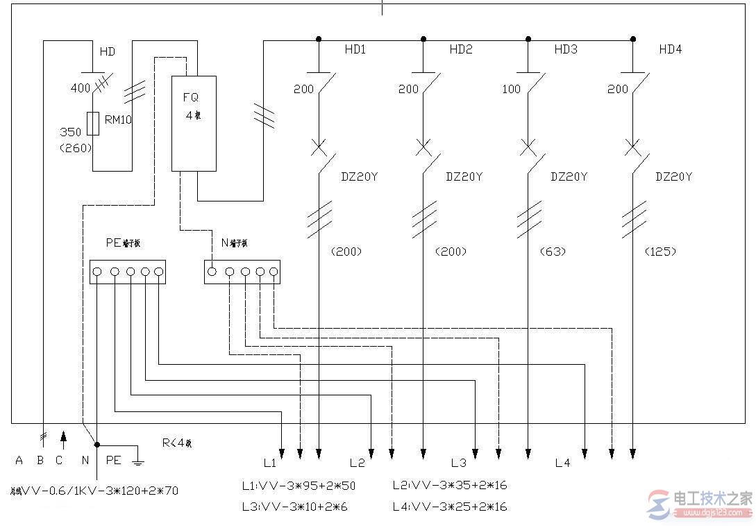 家用配电箱接线图示例