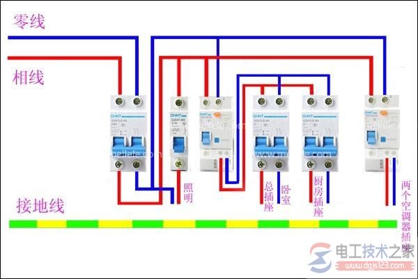 家用空气开关正确接线方法