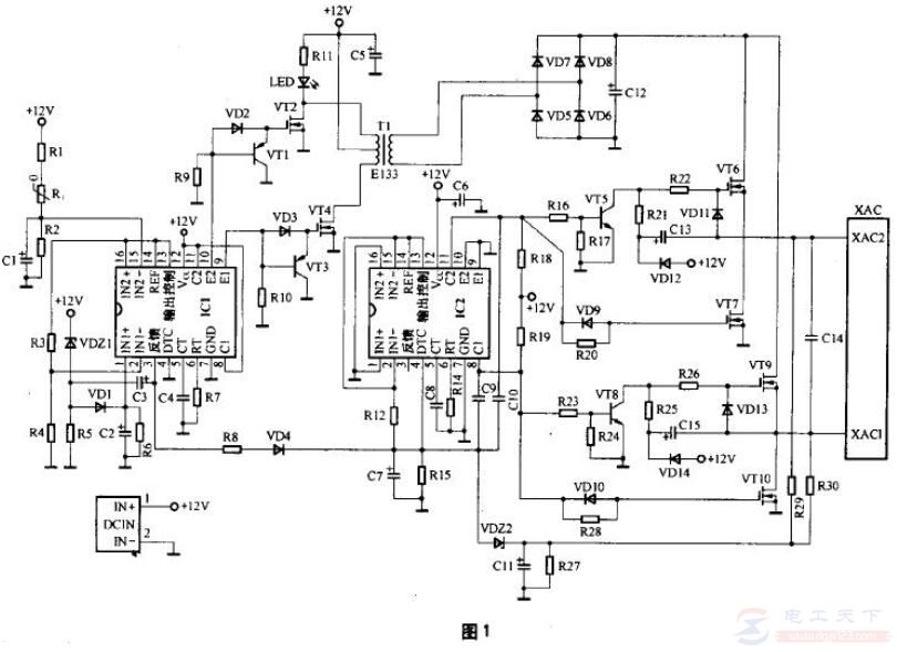 一例车载电源转换器的电路图 一例车载电源转换器的电路图