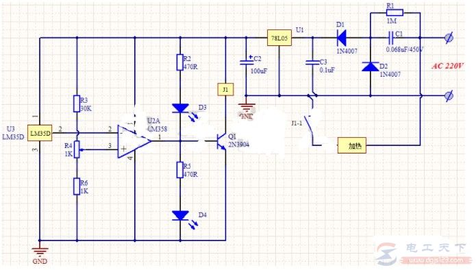 一例温控加热器电路的电路原理详解