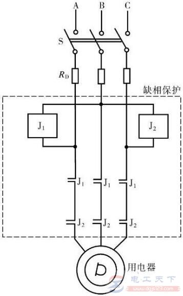 一例简单有效的电源缺相保护电路 一例简单有效的电源缺相保护电路