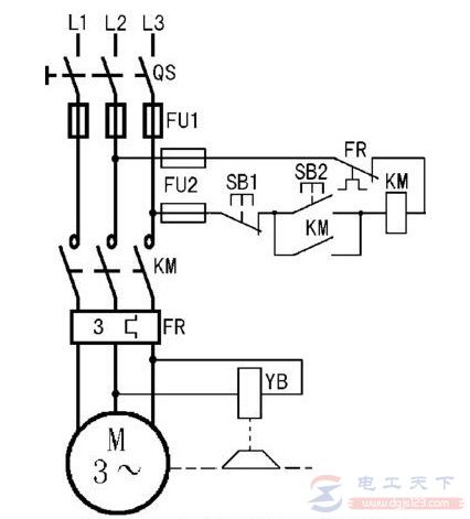 一例电磁抱闸制动控制电路的工作原理分析
