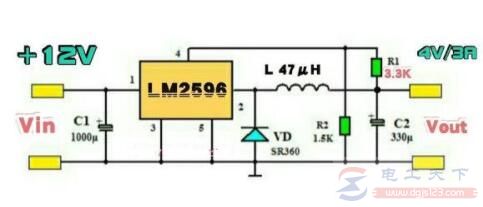 一例12V转4V的DC-DC降压电路图