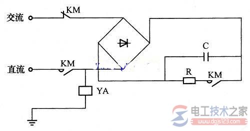 一例直流电磁铁快速退磁线路的接线图