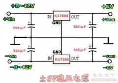一例±6V稳压电源的电路原理图