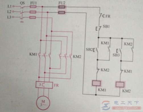 一例接触器连锁的正反转控制线路图