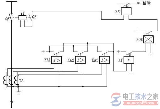 【图】定时限过电流保护接线图及原理分析 【图】定时限过电流保护接线图及原理分析