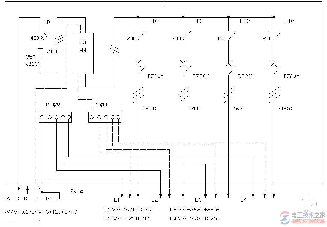 家用配电箱的接线图实例