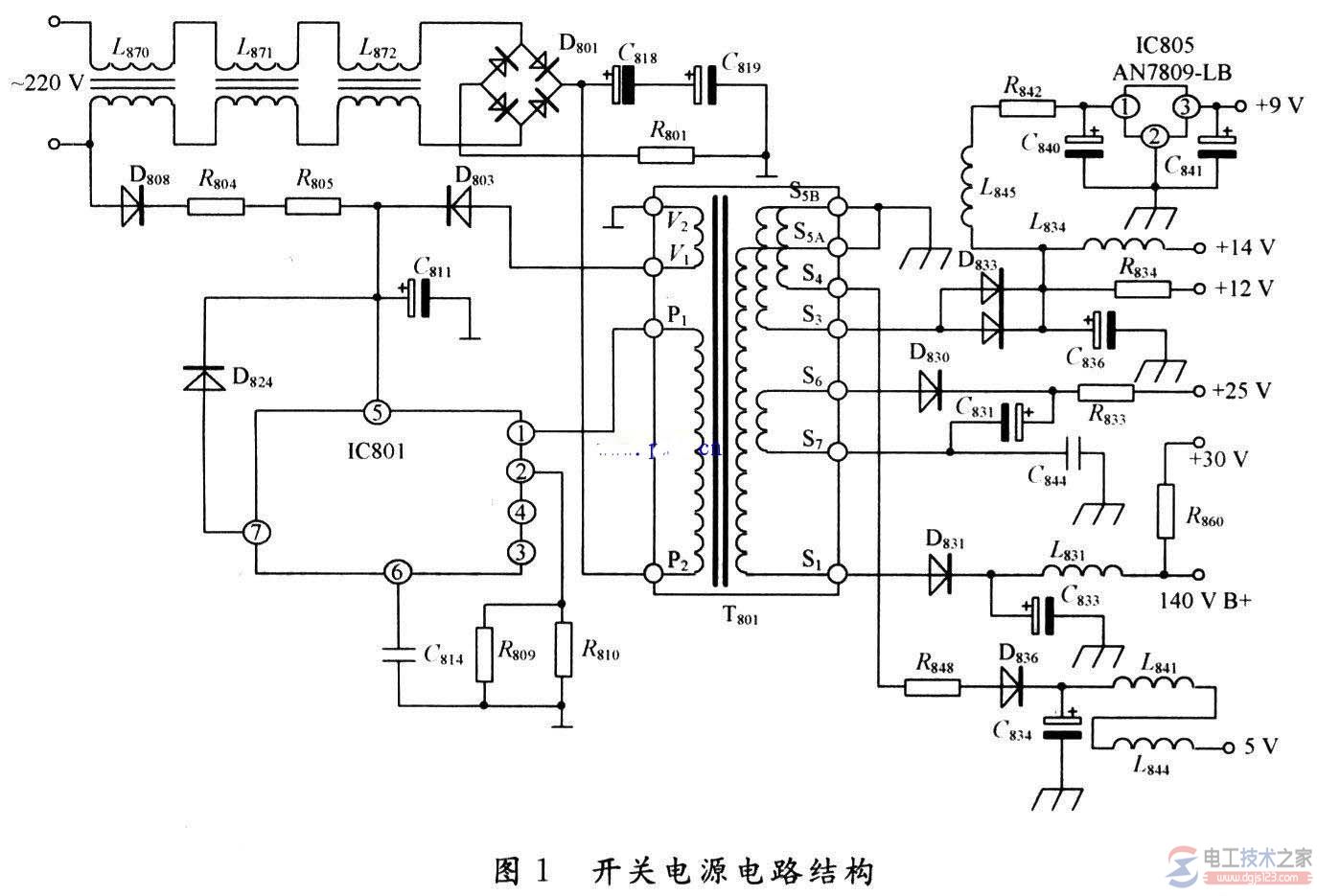 松下彩电开关电源的电路原理图