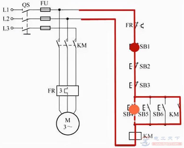 一例多地启停控制电路的工作原理 一例多地启停控制电路的工作原理