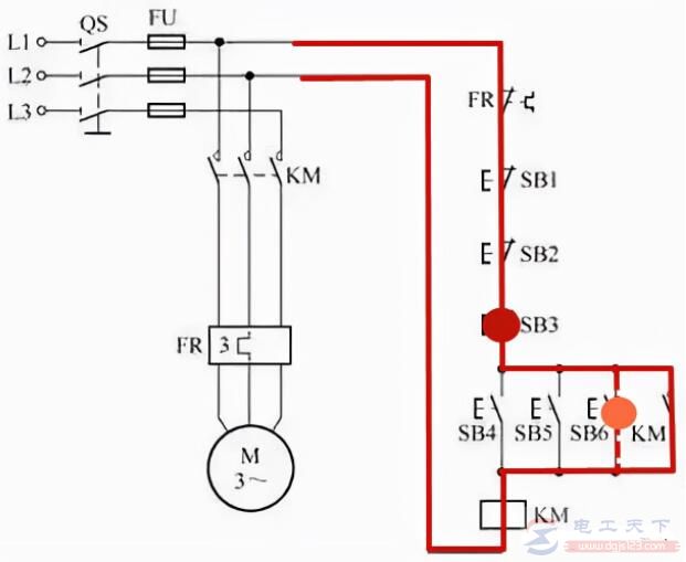 一例多地启停控制电路的工作原理 一例多地启停控制电路的工作原理