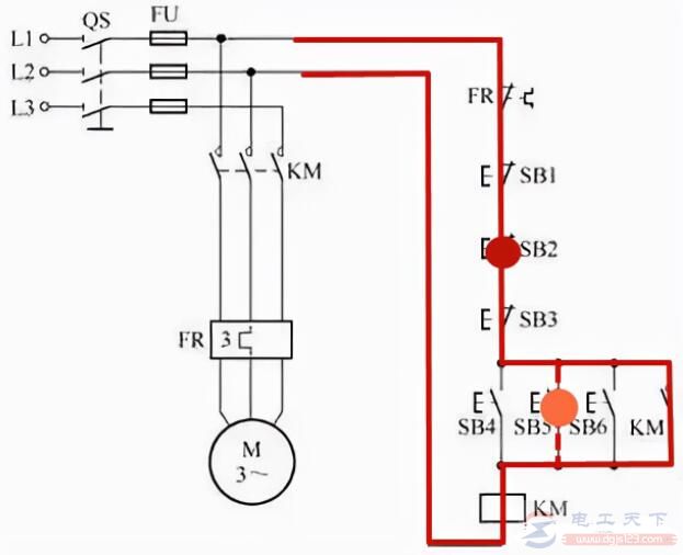 一例多地启停控制电路的工作原理 一例多地启停控制电路的工作原理