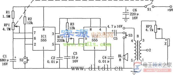 几款555延时电路实现延时定时功能的接线图