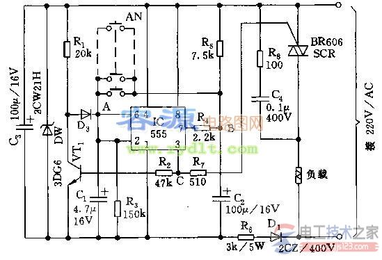 几款555延时电路实现延时定时功能的接线图