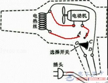 电吹风的内部电路图，电吹风的内部构造