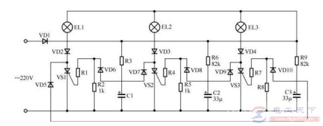 一例流水彩灯电路的功能说明