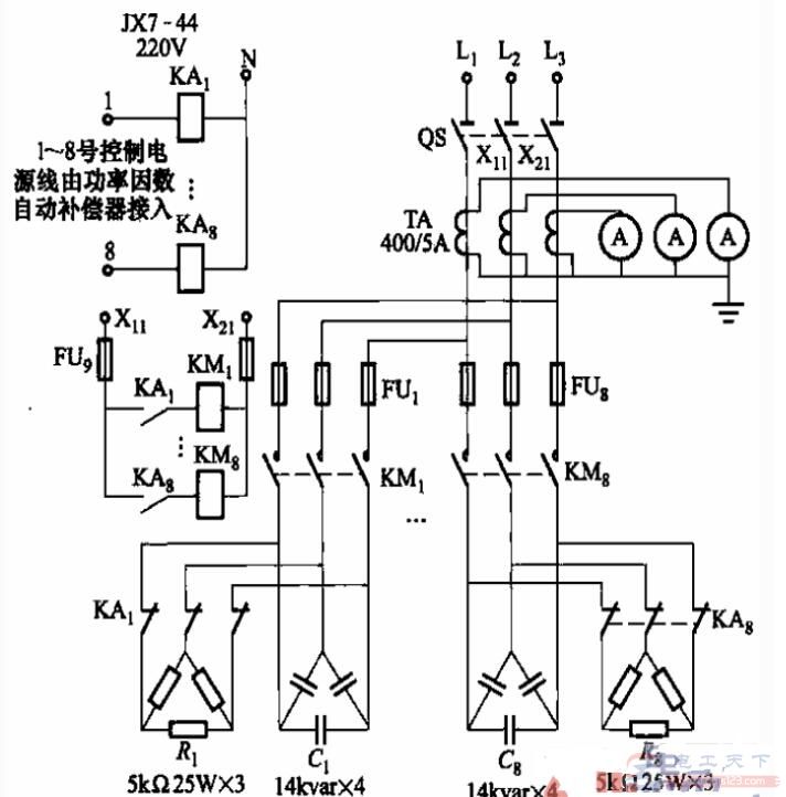 一例低压无功补偿的控制电路图 一例低压无功补偿的控制电路图
