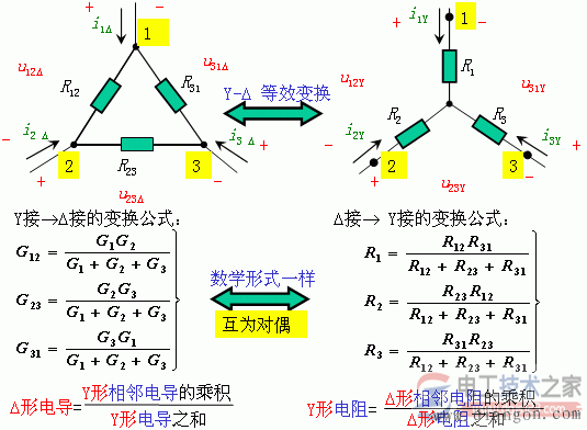 电阻星形联结与三角形联结等效变换(Y－Δ变换)方法图解