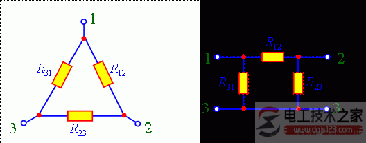 电阻星形网络与三角形网络等效变换的方法图解