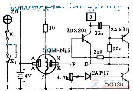 一例简单的矿灯报警电路图