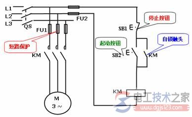 短路保护电路图2:简易自锁保护电路 短路保护电路图2:简易自锁保护电路