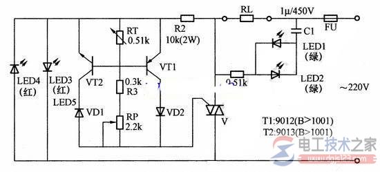 双向晶闸管温度控制电路原理图及功能说明