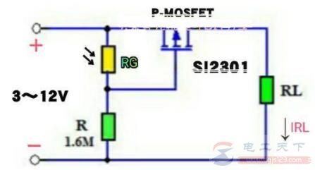 一例用光敏电阻与P-MOSFET设计的光控开关电路 一例用光敏电阻与P-MOSFET设计的光控开关电路