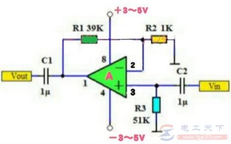 一例用集成运放设计的40倍放大电路