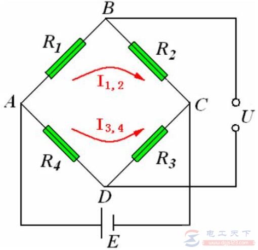 一例金属电阻应变片的电桥电路图