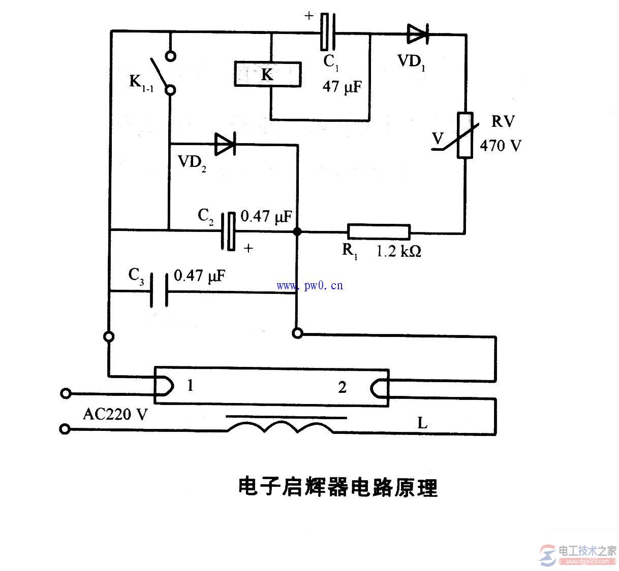 日光灯电子启辉器电路原理图解析