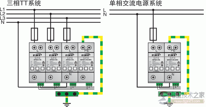 浪涌保护器接线图接线方式与安装注意事项