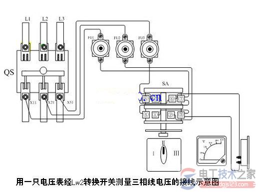 电压表经转换开关测量三相线电压如何接线？