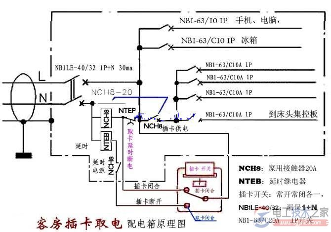 酒店客房插卡取电配电箱原理图示例