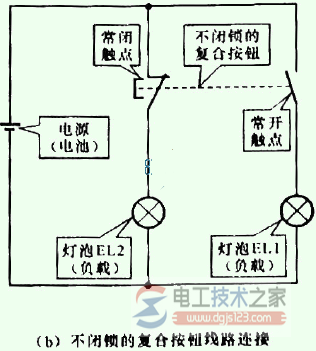 不闭锁的复合按钮的连接关系示意图 不闭锁的复合按钮的连接关系示意图