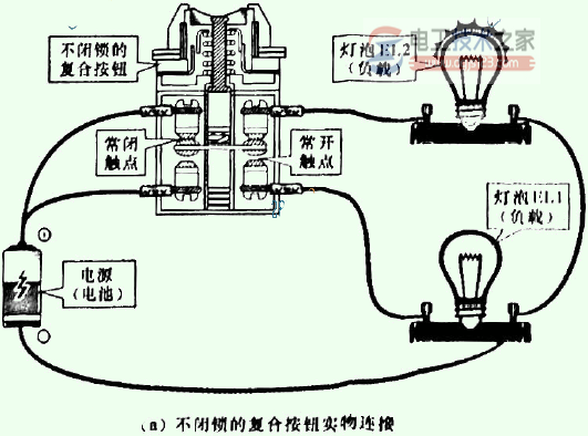 不闭锁的复合按钮的连接关系示意图 不闭锁的复合按钮的连接关系示意图