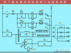 一例四个继电器控制的单相卷闸门电路图