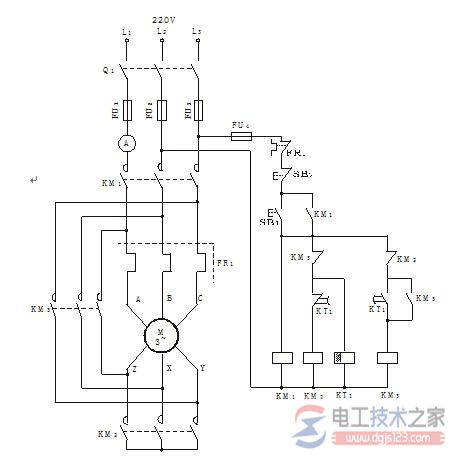 时间继电器控制Y-Δ降压起动控制线路及工作过程