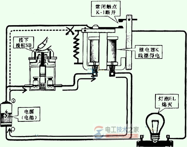 继电器常闭触点如何控制线路接通？