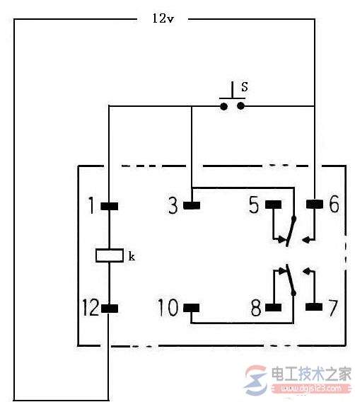 12v继电器自锁电路图(24V继电器也可使用)