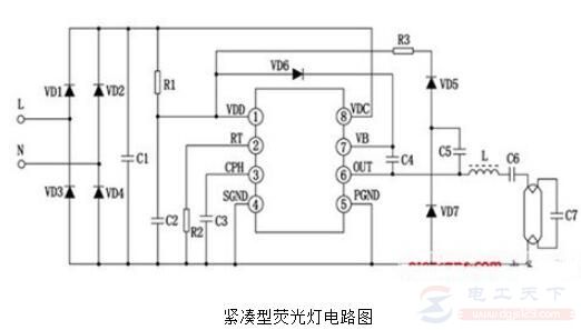 一例紧凑型荧光灯的电路图说明 一例紧凑型荧光灯的电路图说明