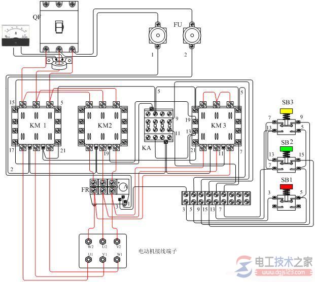 热继电器实现电动机过载保护的接线图