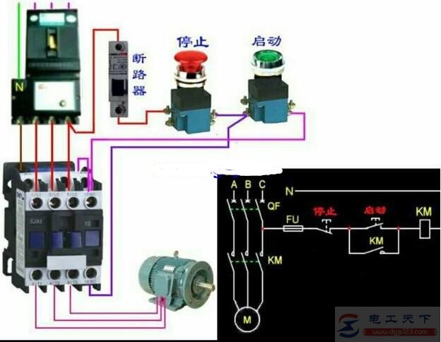 交流接触器的床头开关的接线方法